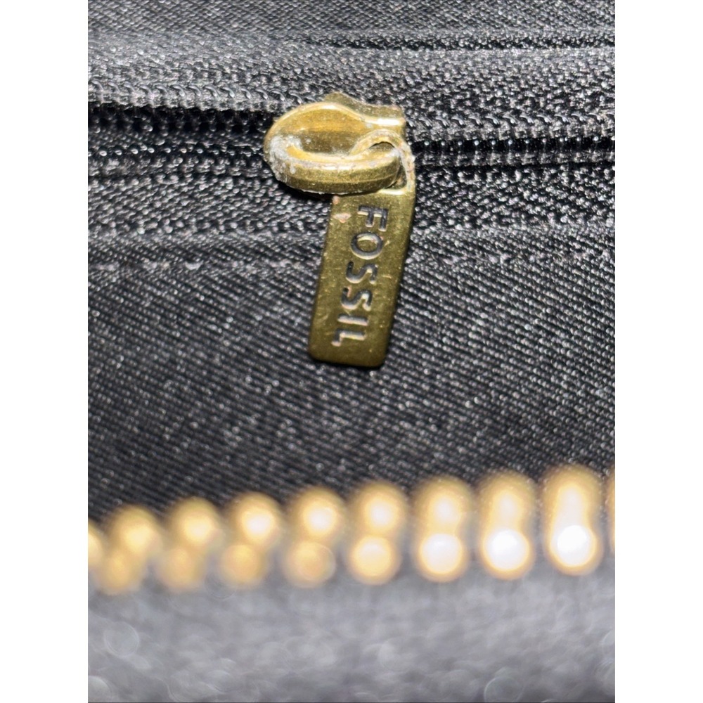Fossil Metallic Leather Double Zip Around Wristlet Wallet Clutch Crossbody - Picture 14 of 16